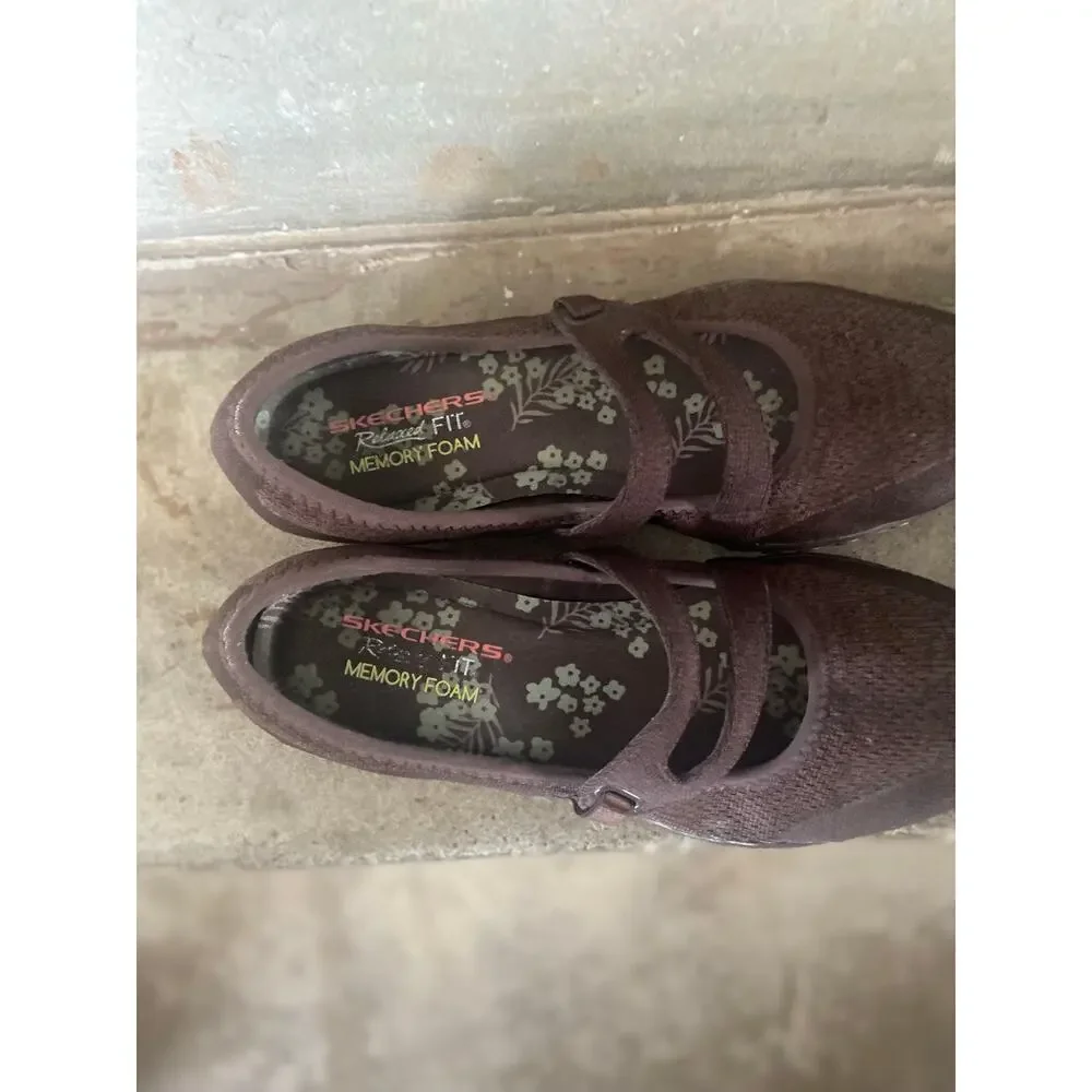 Skechers Relaxed Fit chocolate brown Mary Jane style slip on shoe